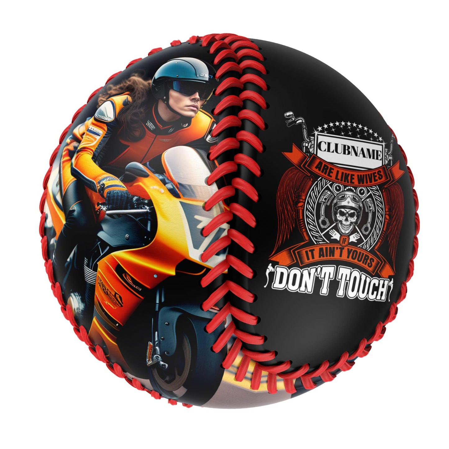 Custom Black Don't Touch Skull Motorcycle Club Photo Baseballs