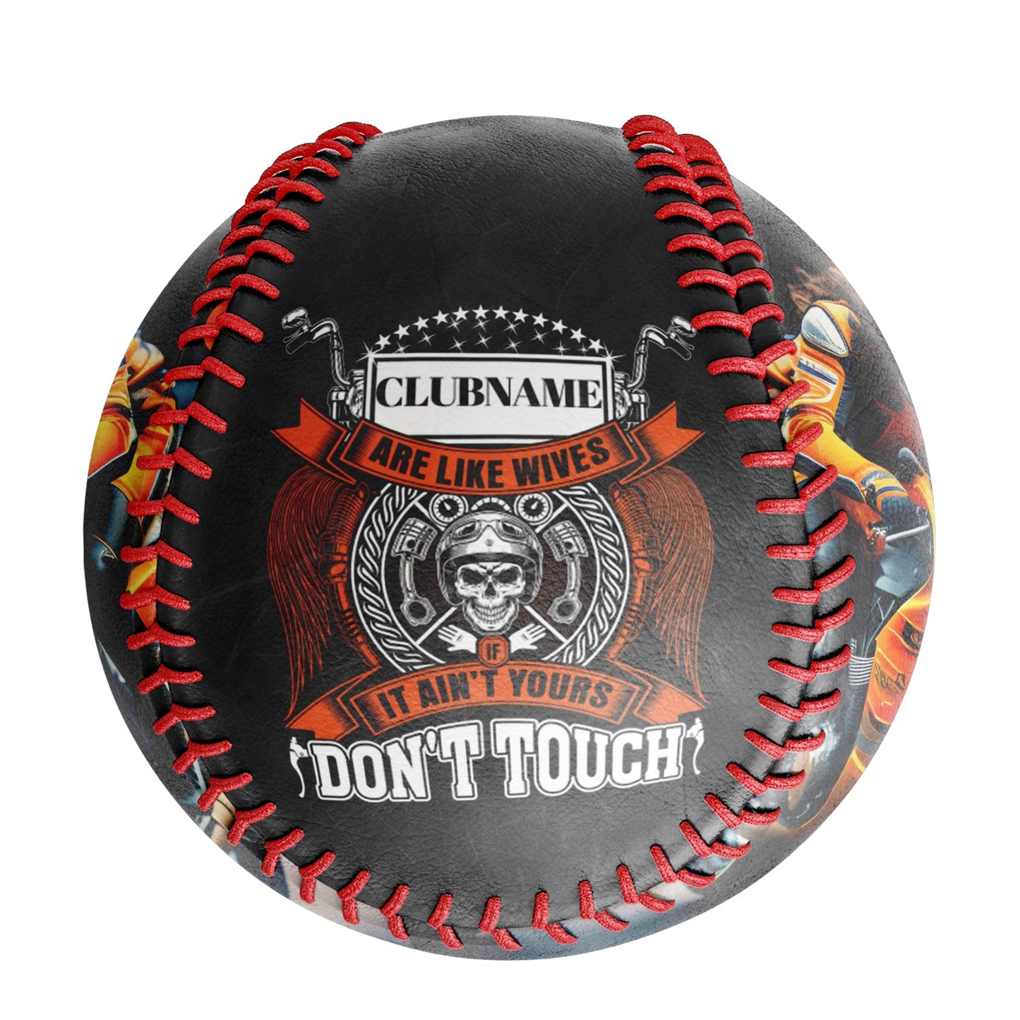 Custom Black Don't Touch Skull Motorcycle Club Photo Baseballs