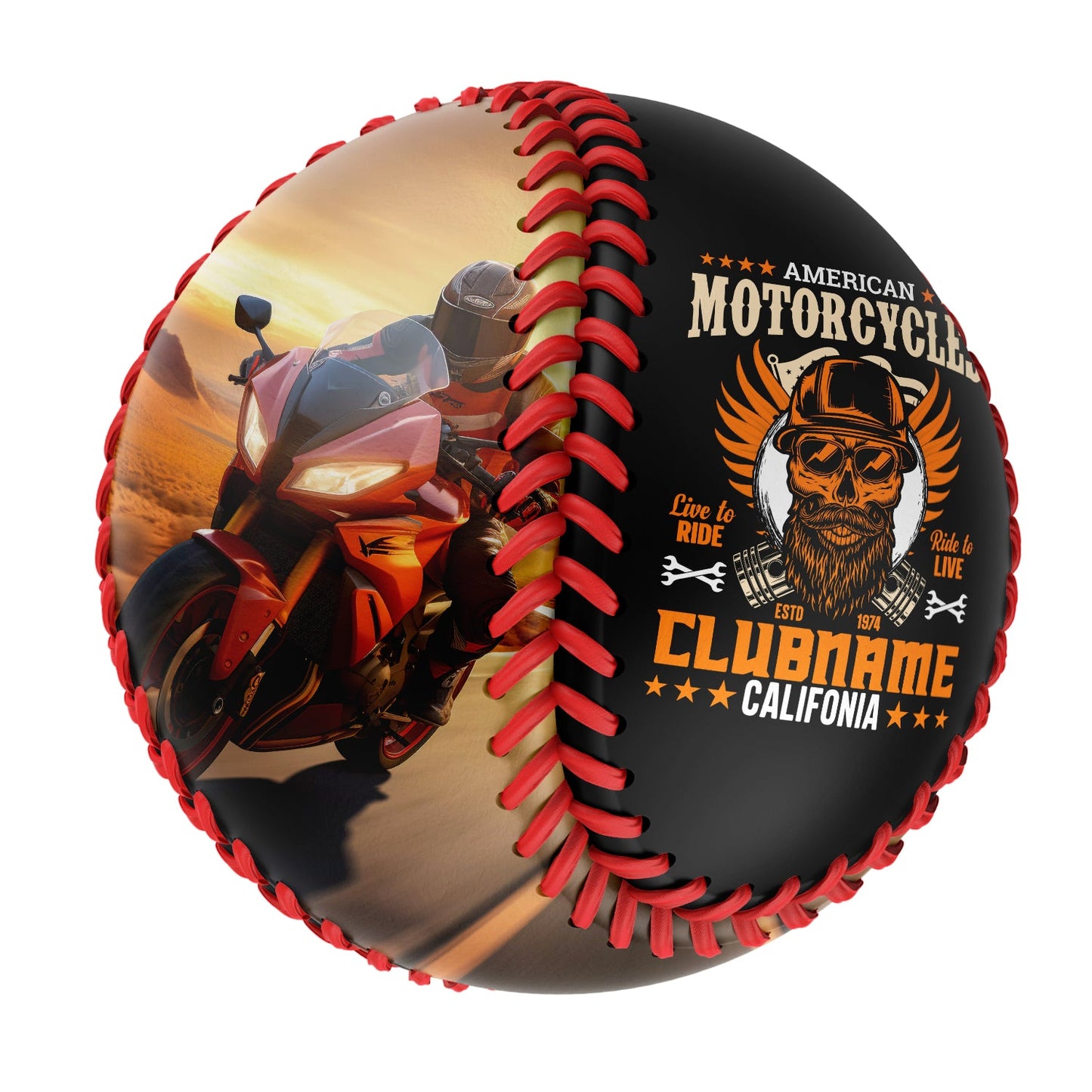 Custom Black Skull California Motorcycle Club Photo Baseballs