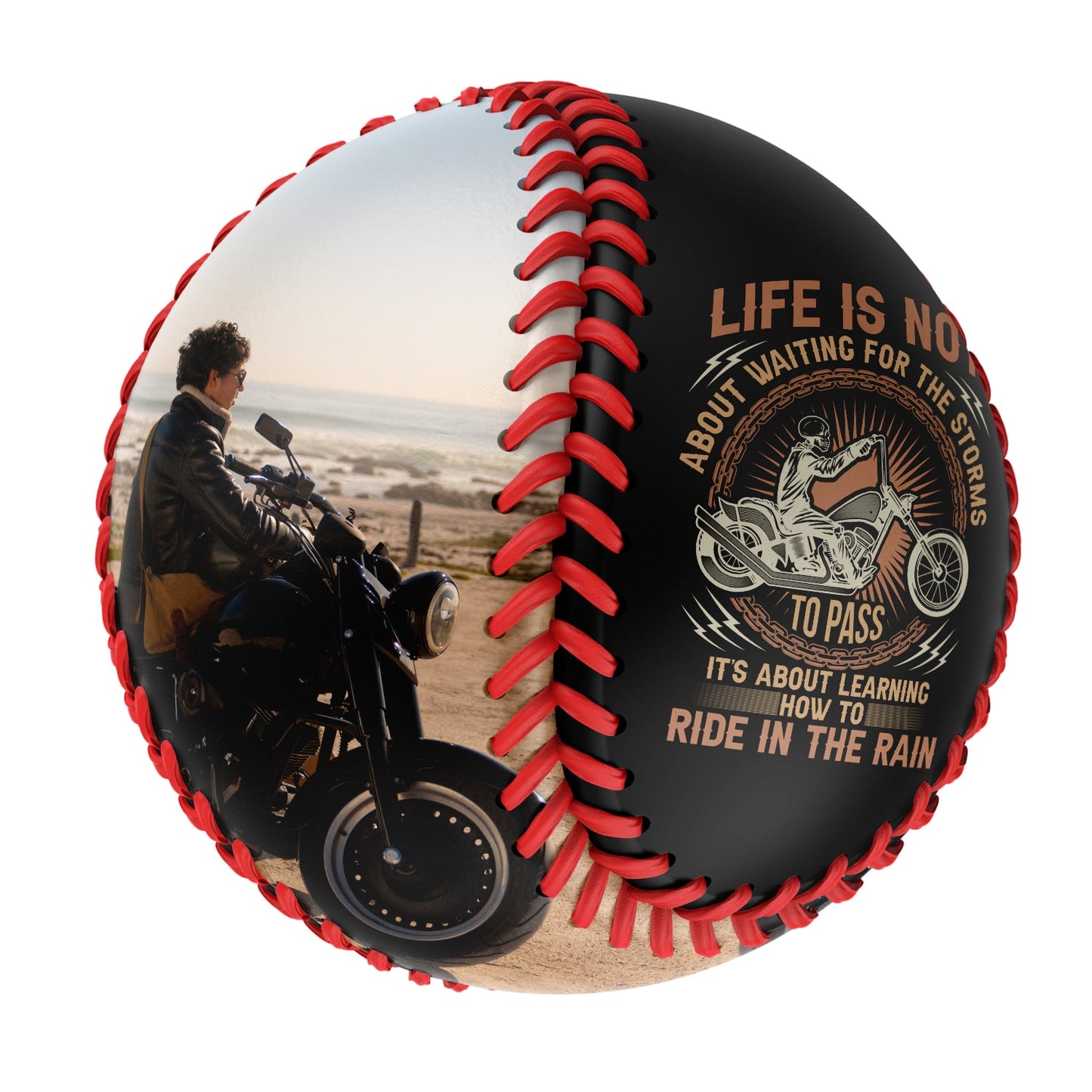 Custom Black Ride in the Rain Motorcycle Photo Baseballs