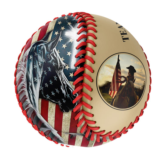 Custom Old Gold American Flag Horse Photo Baseballs