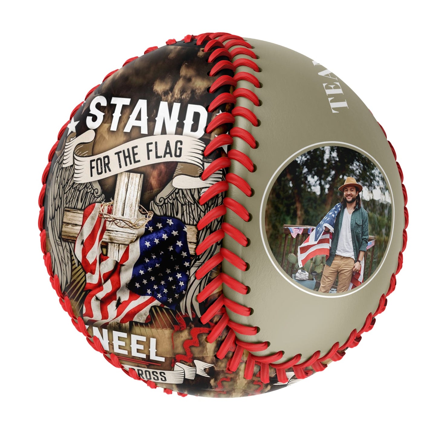 Custom Wheat American Flag Wings Cross Photo Baseballs