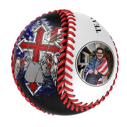 Custom White American Flag Cross Photo Baseballs