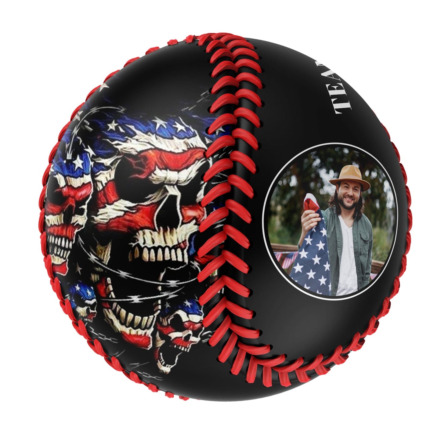 Custom Black American Flag Skull Photo Baseballs