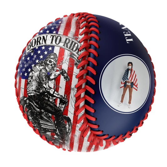 Custom Navy American Flag Motorcycle Skull Photo Baseballs