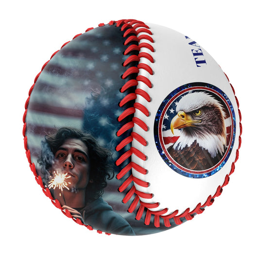 Custom White American Flag Eagle Photo Baseballs