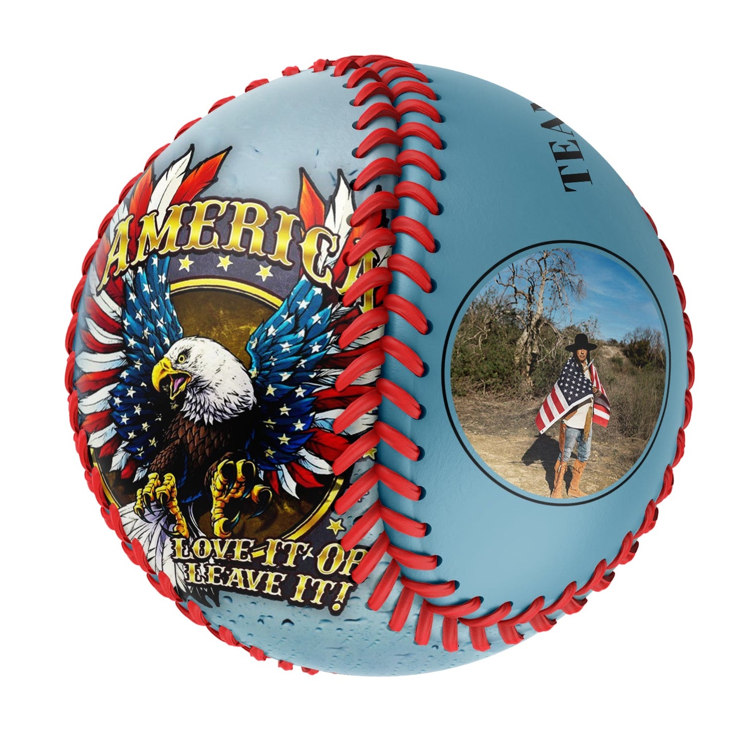 Custom Shadow Blue American Flag Eagle Photo Baseballs