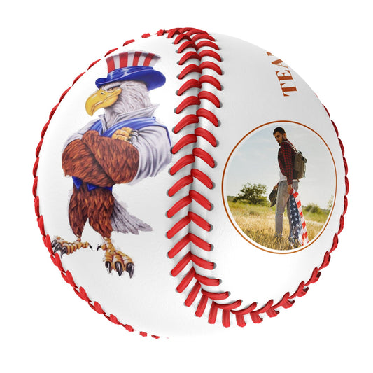 Custom White American Flag Eagle Photo Baseballs