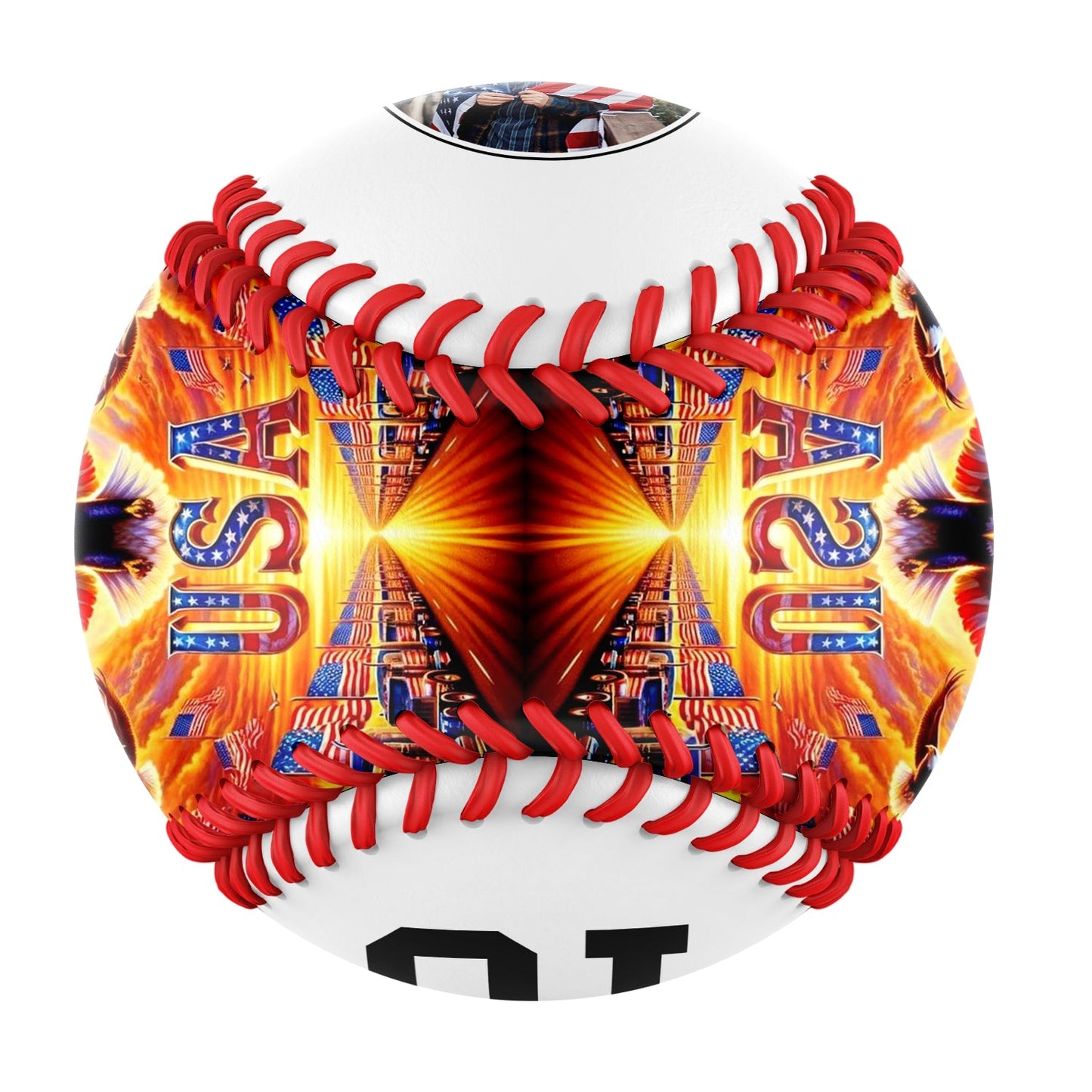 Custom White Gold Bless USA Flag Eagle Photo Baseballs