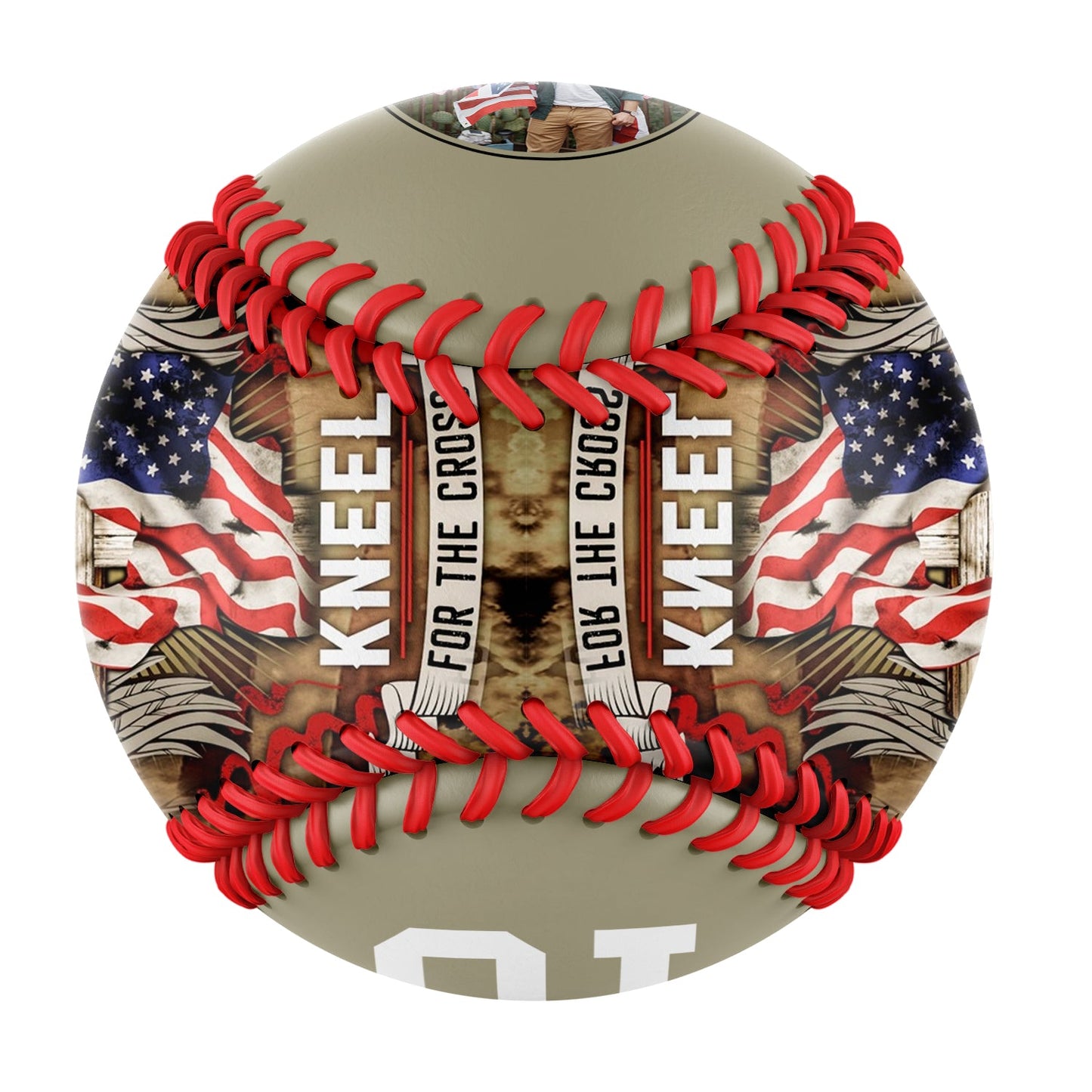 Custom Wheat American Flag Wings Cross Photo Baseballs