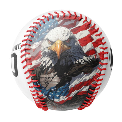 Custom White American Flag Eagle Photo Baseballs