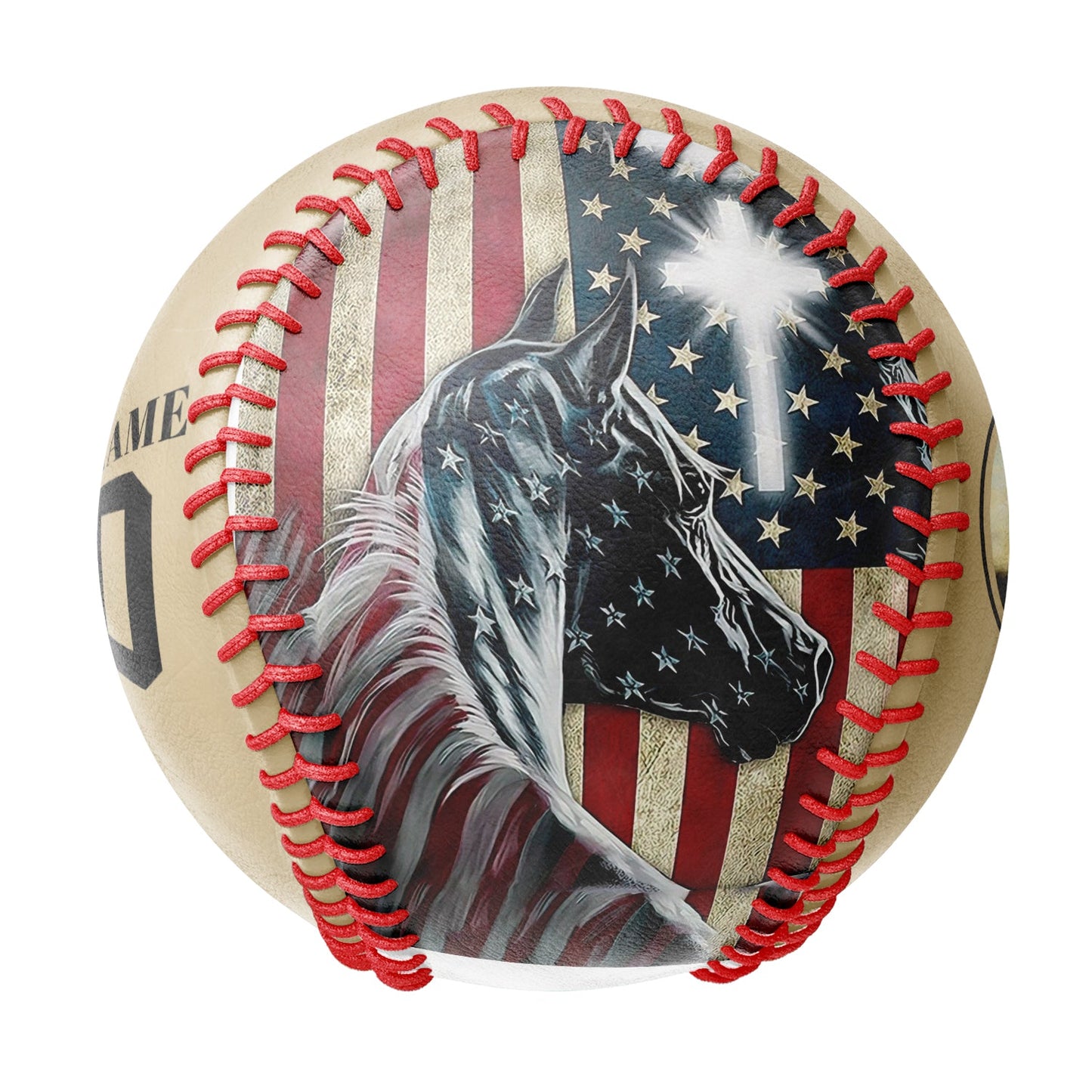 Custom Old Gold American Flag Horse Photo Baseballs