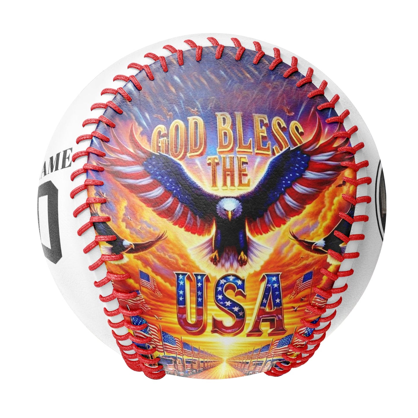 Custom White Gold Bless USA Flag Eagle Photo Baseballs