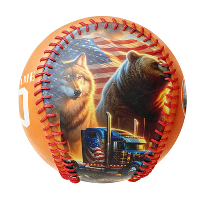 Custom Orange American Flag Wolf Bear Truck Photo Baseballs