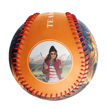 Custom Orange American Flag Wolf Bear Truck Photo Baseballs