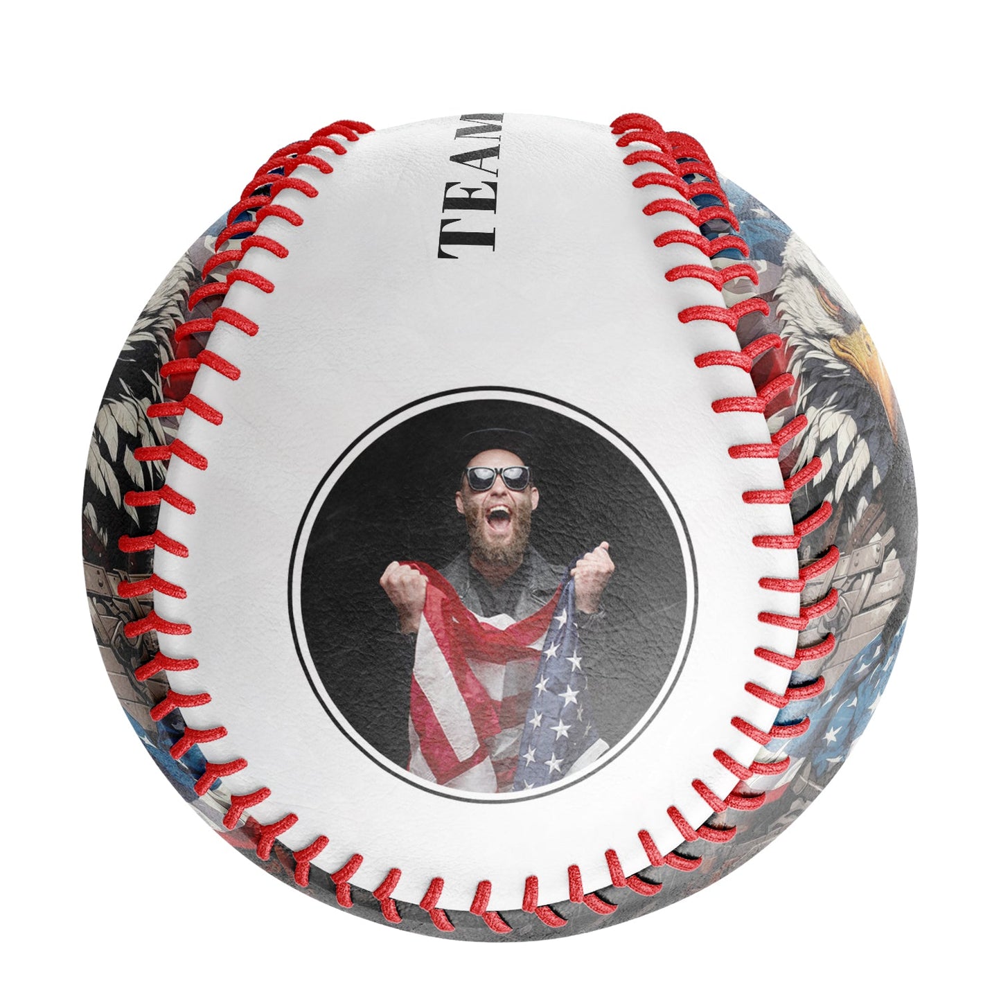 Custom White American Flag Eagle Photo Baseballs