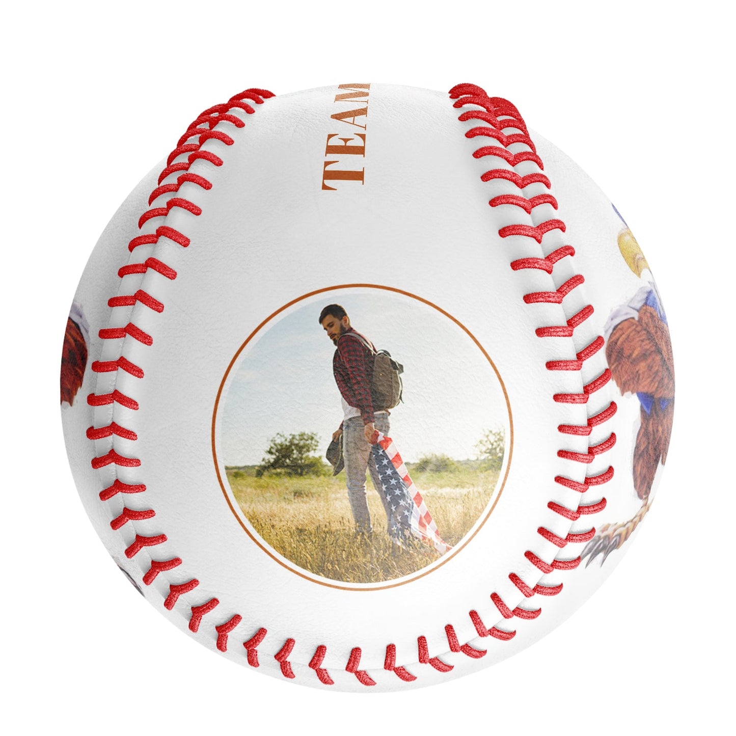 Custom White American Flag Eagle Photo Baseballs