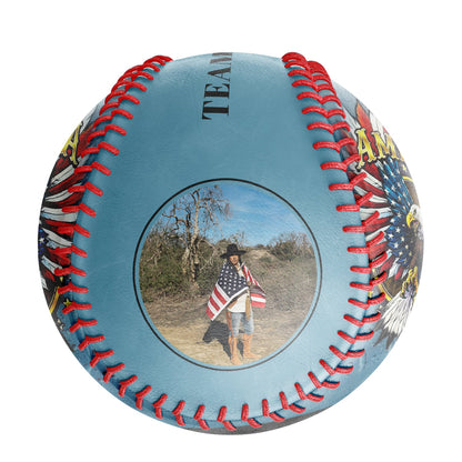 Custom Shadow Blue American Flag Eagle Photo Baseballs