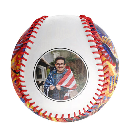 Custom White Gold Bless USA Flag Eagle Photo Baseballs