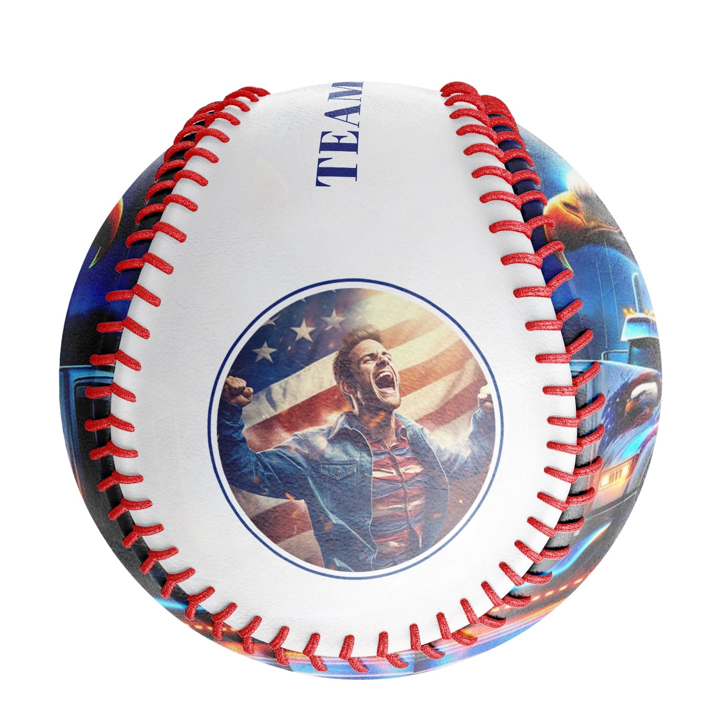 Custom White American Flag Eagle Truck Photo Baseballs