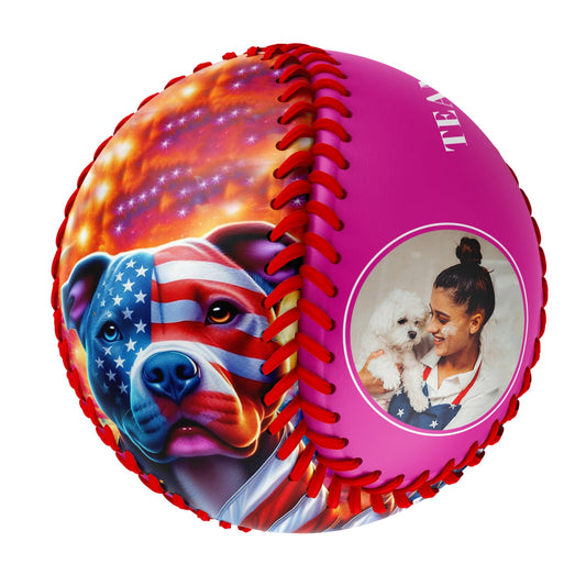 Custom Pink American Flag Dog Photo Baseballs