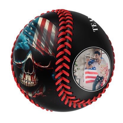 Custom Black American Flag Skull Photo Baseballs