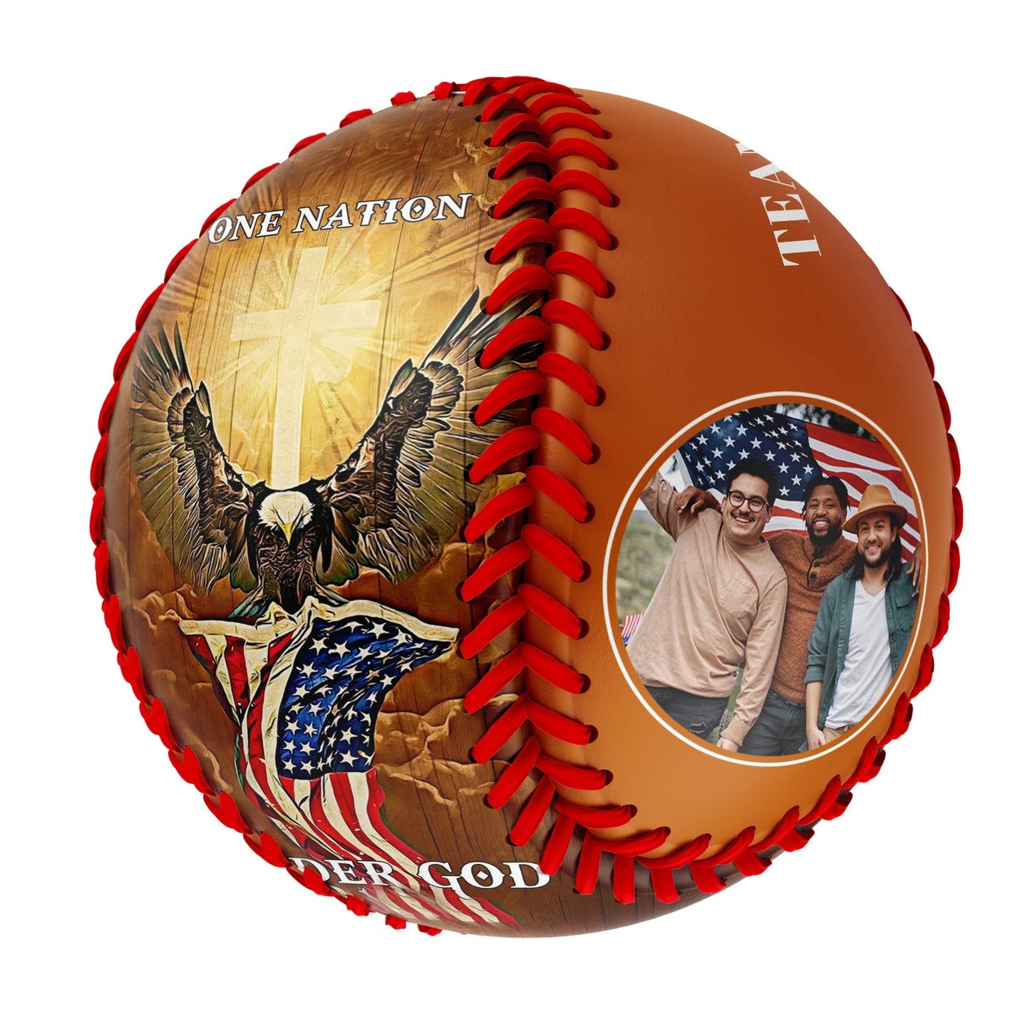 Custom Texas Orange American Flag Eagle Cross Photo Baseballs