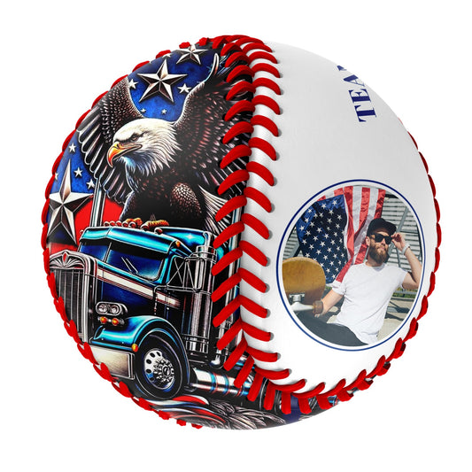 Custom White American Flag Eagle Truck Photo Baseballs