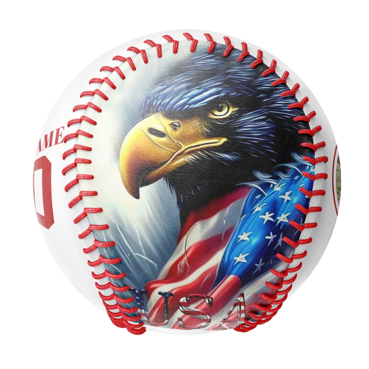 Custom White American Flag Eagle Photo Baseballs