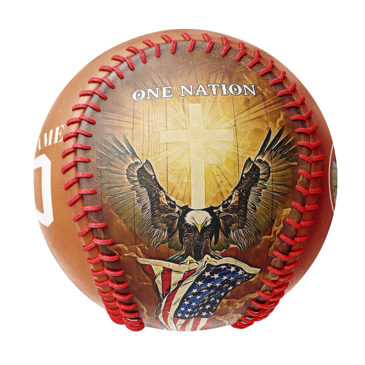 Custom Texas Orange American Flag Eagle Cross Photo Baseballs