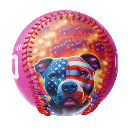 Custom Pink American Flag Dog Photo Baseballs