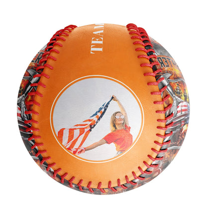 Custom Bay Orange American Flag Firefighter Photo Baseballs