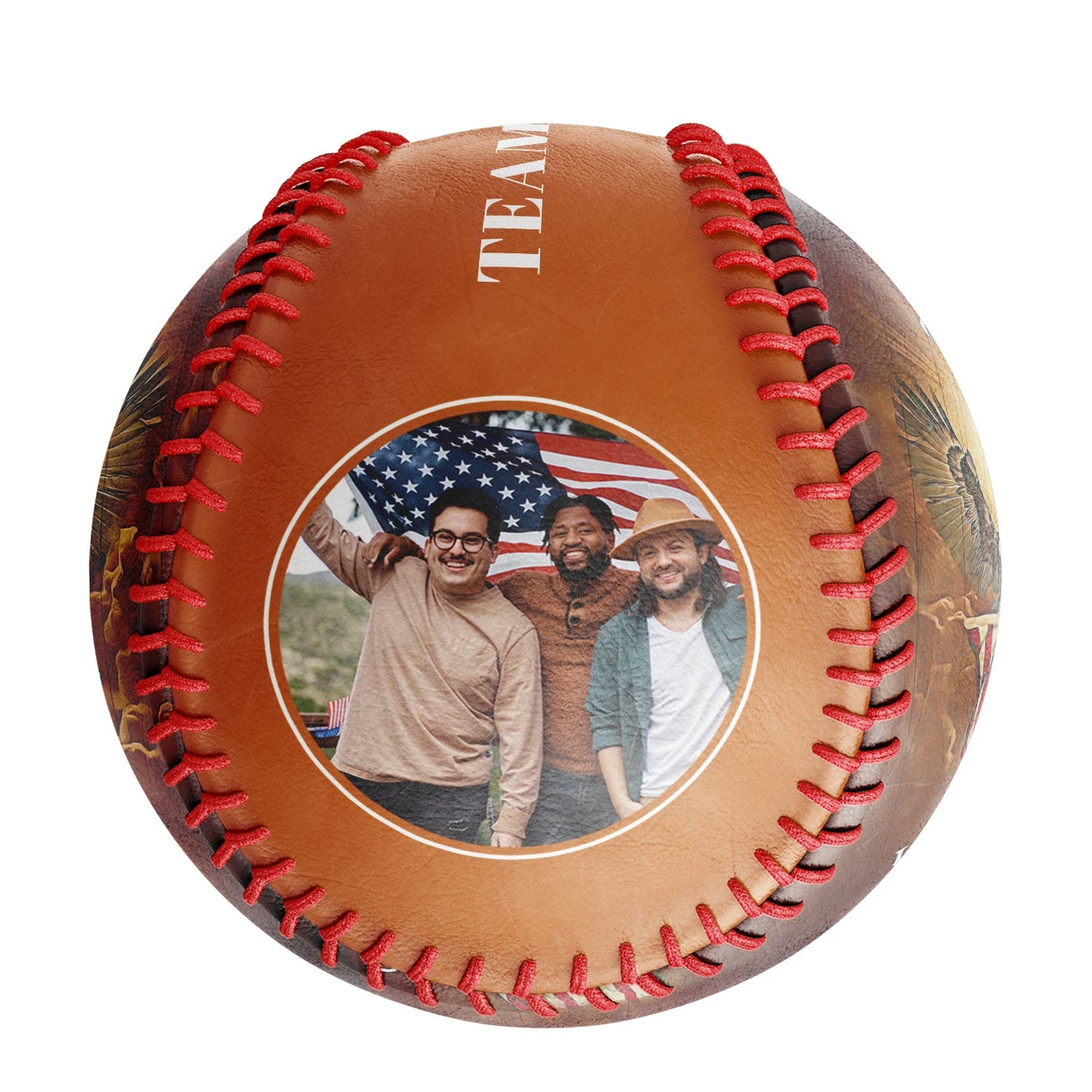 Custom Texas Orange American Flag Eagle Cross Photo Baseballs