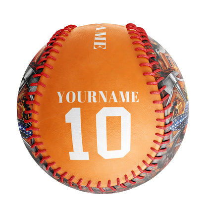 Custom Bay Orange American Flag Firefighter Photo Baseballs