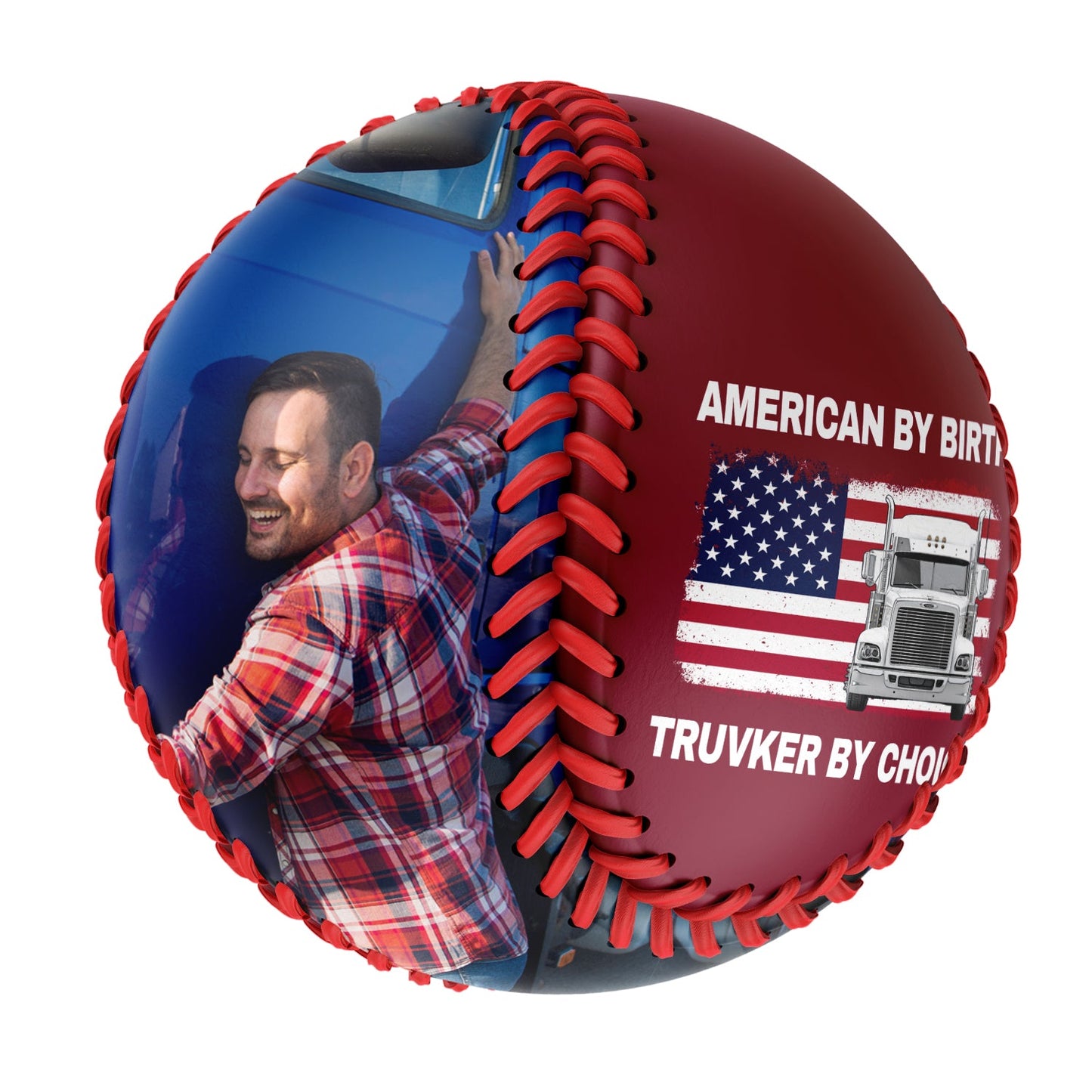 Custom Crimson American Flag Truck Photo Baseballs