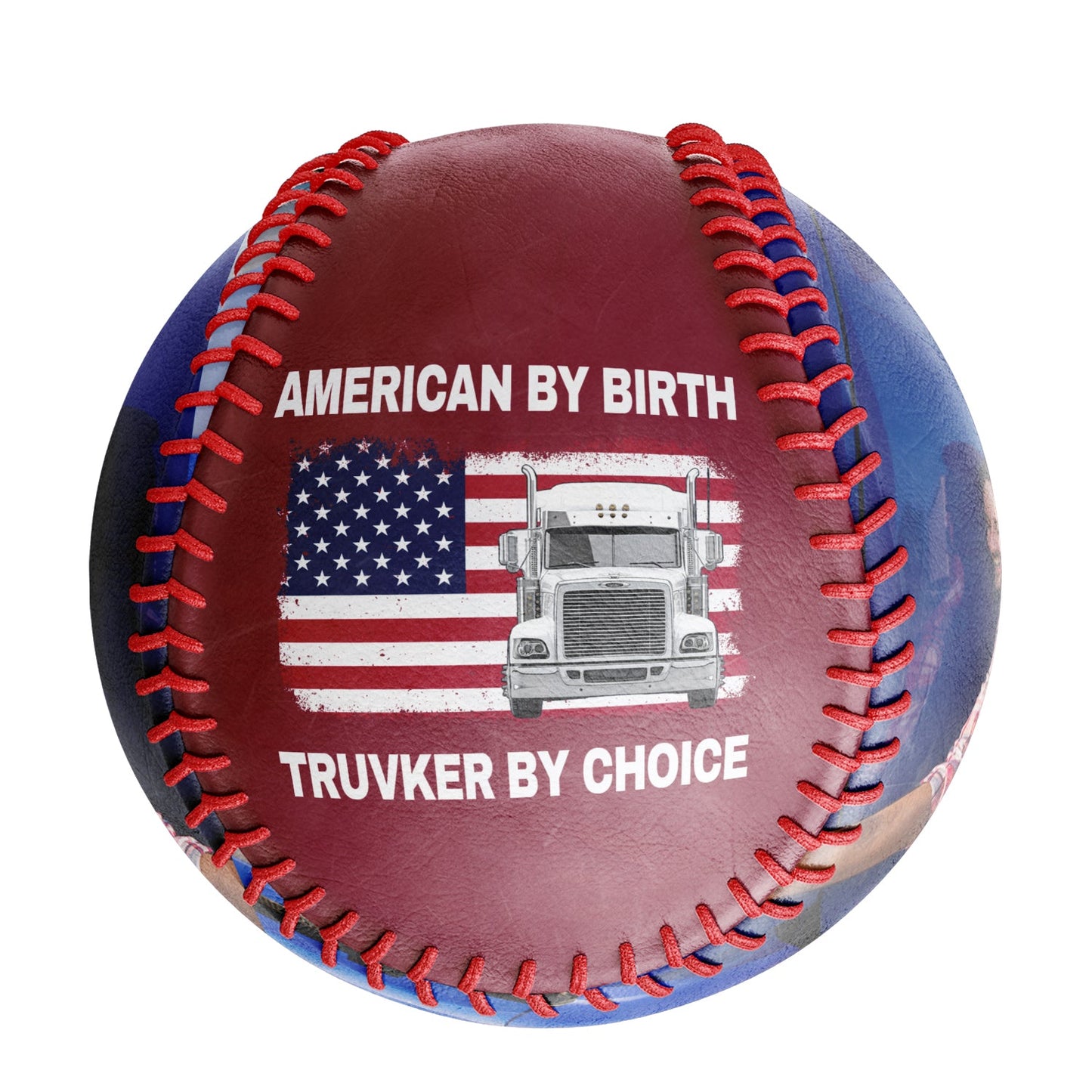 Custom Crimson American Flag Truck Photo Baseballs