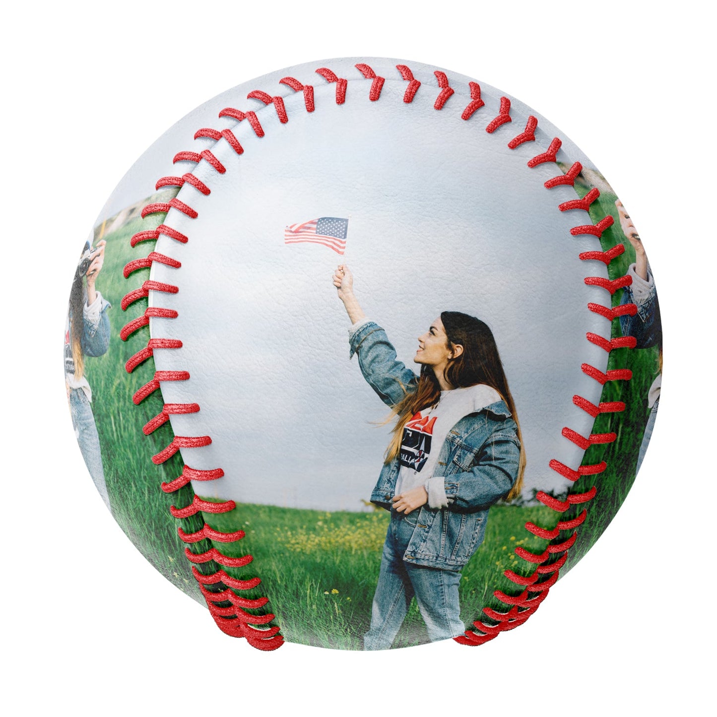 Personalized 2 Wife Girlfriend Family American Flag Photo Baseballs