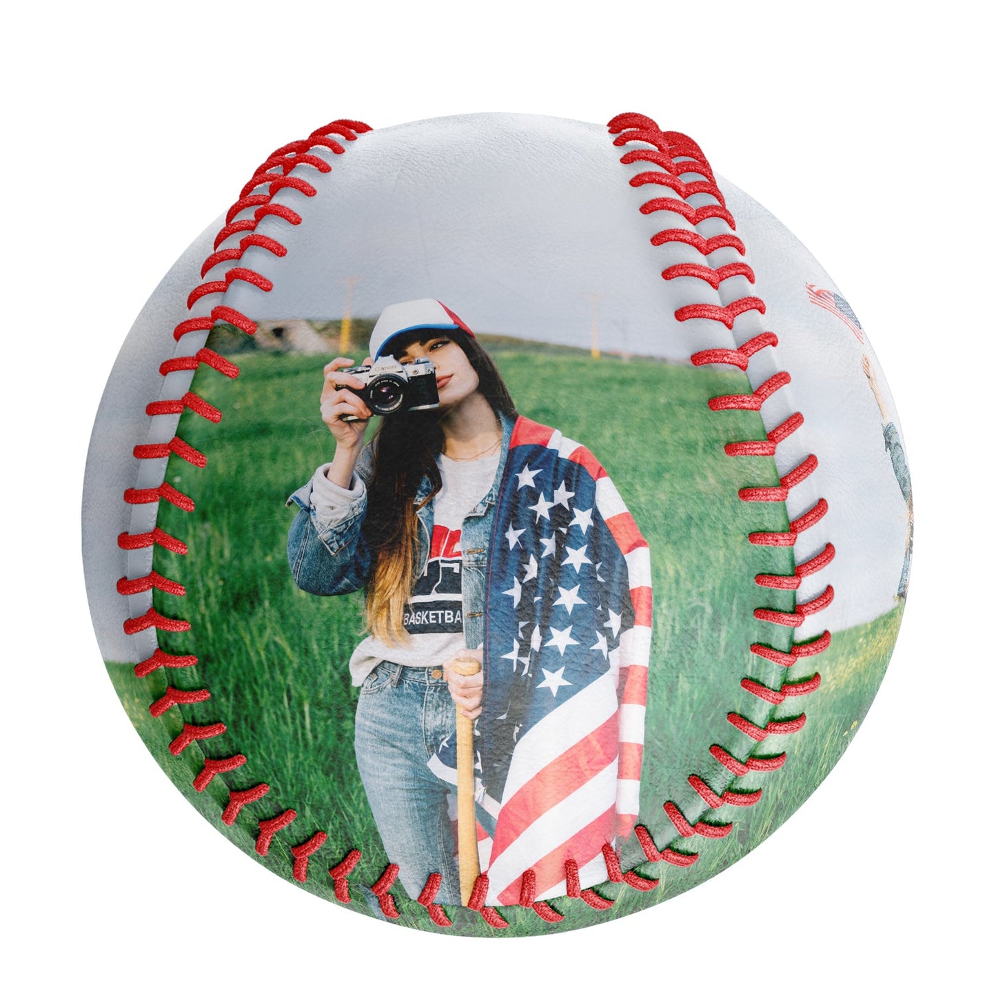 Personalized 2 Wife Girlfriend Family American Flag Photo Baseballs