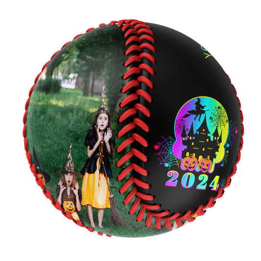 Custom Black Happy Halloween Witch Pumpkin Spider Web Castle Photo Baseballs