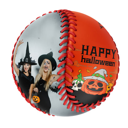 Custom Orange Happy Halloween Pumpkin Skull Photo Baseballs