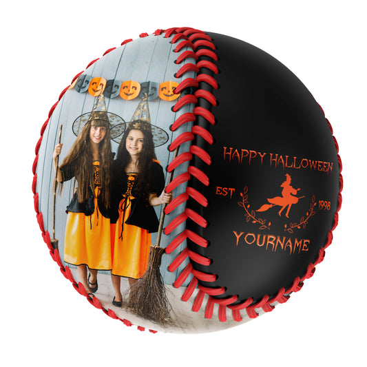 Custom Black Happy Halloween Witch Photo Baseballs