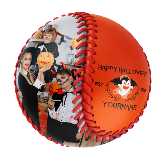 Custom Orange Happy Halloween Ghost Photo Baseballs