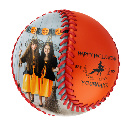 Custom Orange Happy Halloween Witch Photo Baseballs