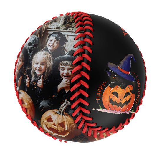 Custom Black Happy Halloween Pumpkin Photo Baseballs