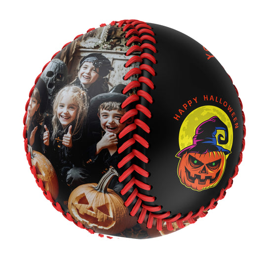 Custom Black Happy Halloween Pumpkin Photo Baseballs