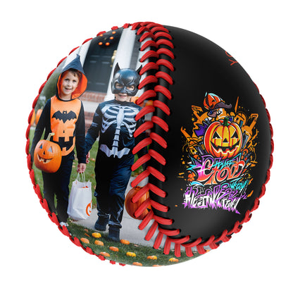 Custom Black Happy Halloween Pumpkin Photo Baseballs