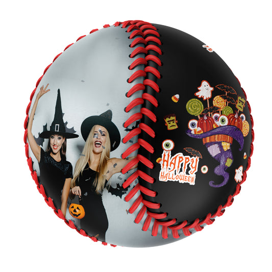 Custom Black Happy Halloween Pumpkin Ghost Bat Photo Baseballs