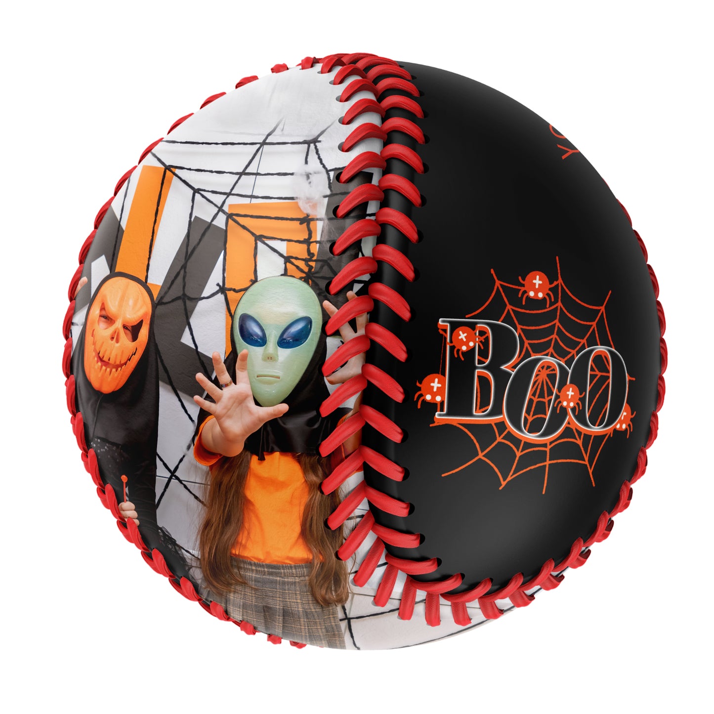 Custom Black Happy Halloween Spider Web Photo Baseballs