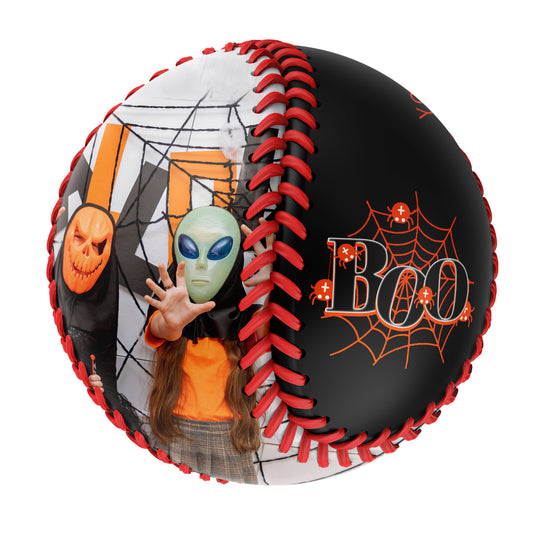 Custom Black Happy Halloween Spider Web Photo Baseballs