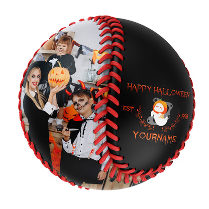 Custom Black Happy Halloween Pumpkin Ghost Photo Baseballs